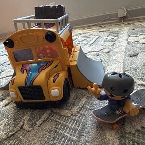 Skateboarder Toy Set with Yellow Bus